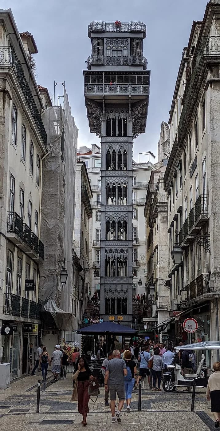 Santa Justa Elevator viewed from Rua de Santa Justa in Lisbon