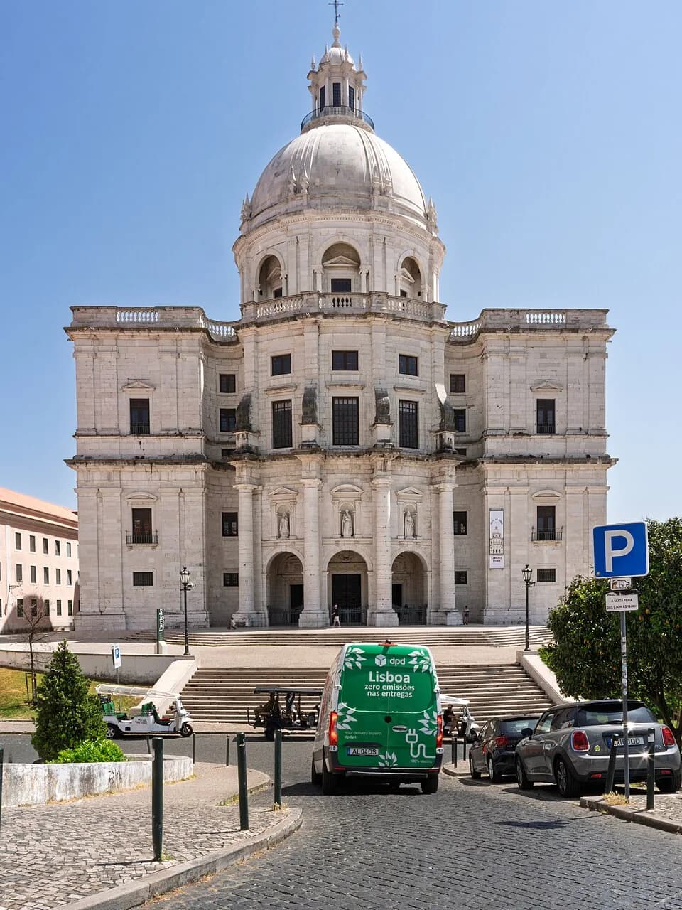 White dome and façade of the National Pantheon in Lisbon