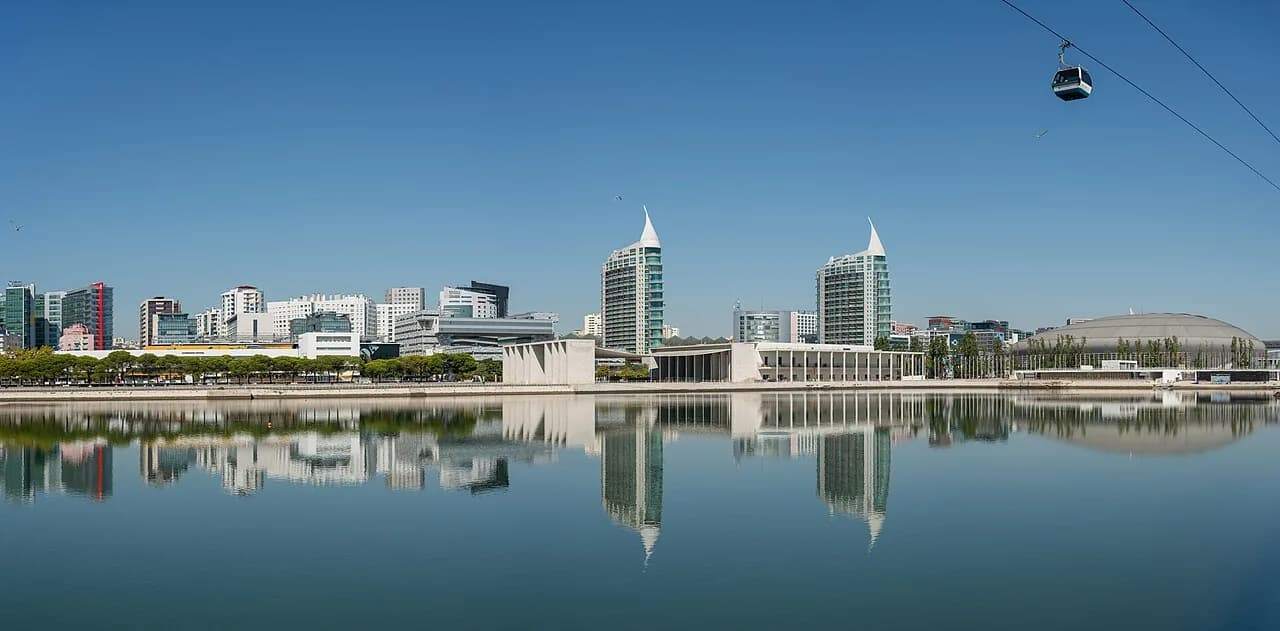 Panoramic waterfront view of Parque das Nações in Lisbon
